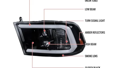 Spec-D LED C-Bar Projector Headlights (Glossy Black Housing/Smoked Lens) Ram 1500 | 2500 | 3500 2009-2024                                     - 2LHP-RAM09G-G2-TM - Image 9