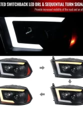 Spec-D Switchback Sequential LED C-Bar Projector Headlights (Matte Black Housing/Clear Lens) Ram 1500 | 2500 | 3500 2009-2024                                     - 2LHP-RAM09JM-SQ-RS - Image 2