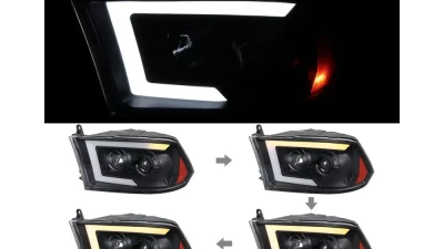 Spec-D Switchback Sequential LED C-Bar Projector Headlights (Matte Black Housing/Clear Lens) Ram 1500 | 2500 | 3500 2009-2024                                     - 2LHP-RAM09JM-SQ-RS - Image 2