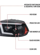 Spec-D Switchback Sequential LED C-Bar Projector Headlights (Matte Black Housing/Clear Lens) Ram 1500 | 2500 | 3500 2009-2024                                     - 2LHP-RAM09JM-SQ-RS - Image 9