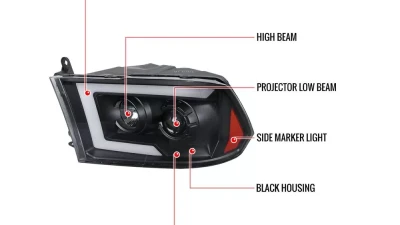 Spec-D Switchback Sequential LED C-Bar Projector Headlights (Matte Black Housing/Clear Lens) Ram 1500 | 2500 | 3500 2009-2024                                     - 2LHP-RAM09JM-SQ-RS - Image 9