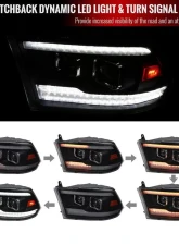 Spec-D Switchback Sequential Projector Headlights (Matte Black Housing/Smoked Lens) Ram 1500 | 2500 | 3500 2009-2024                                     - 2LHP-RAM09SMG7-SQ-RS - Image 2