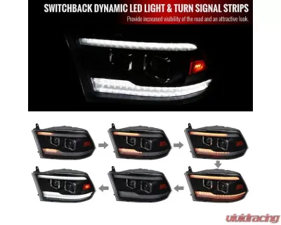 Spec-D Switchback Sequential Projector Headlights (Matte Black Housing/Smoked Lens) Ram 1500 | 2500 | 3500 2009-2024 - 2LHP-RAM09SMG7-SQ-RS