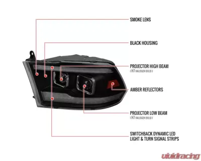 Spec-D Switchback Sequential Projector Headlights (Matte Black Housing/Smoked Lens) Ram 1500 | 2500 | 3500 2009-2024 - 2LHP-RAM09SMG7-SQ-RS