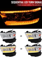 Spec-D Switchback Sequential LED Turn Signal Projector Headlights (Chrome Housing/Clear Lens) Dodge Ram 1500 2019-2024                                     - 2LHP-RAM1915-SQ-RS - Image 3
