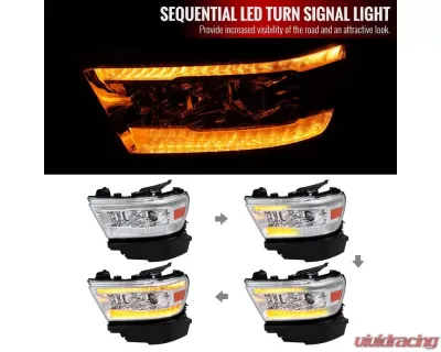 Spec-D Switchback Sequential LED Turn Signal Projector Headlights (Chrome Housing/Clear Lens) Dodge Ram 1500 2019-2024 - 2LHP-RAM1915-SQ-RS