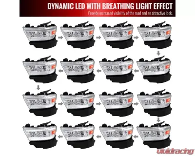 Spec-D Switchback Sequential LED Turn Signal Projector Headlights (Chrome Housing/Clear Lens) Dodge Ram 1500 2019-2024 - 2LHP-RAM1915-SQ-RS