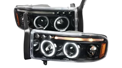 Spec-D Dual Halo Projector Headlights (Jet Black Housing/Clear Lens) Dodge Ram 1994-2001                                     - 2LHP-RAM94BK-TM - Image 10
