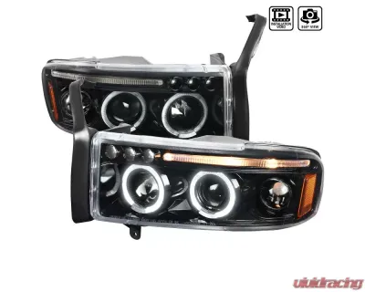 Spec-D Dual Halo Projector Headlights (Jet Black Housing/Clear Lens) Dodge Ram 1994-2001 - 2LHP-RAM94BK-TM