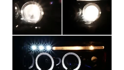 Spec-D Dual Halo Projector Headlights (Jet Black Housing/Clear Lens) Dodge Ram 1994-2001                                     - 2LHP-RAM94BK-TM - Image 2