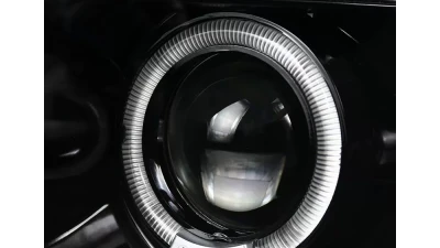 Spec-D Dual Halo Projector Headlights (Jet Black Housing/Clear Lens) Dodge Ram 1994-2001                                     - 2LHP-RAM94BK-TM - Image 4