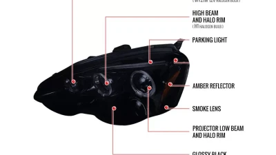 Spec-D Dual Halo Projector Headlights (Glossy Black Housing/Smoked Lens) Acura RSX 2002-2004                                     - 2LHP-RSX02G-TM - Image 9