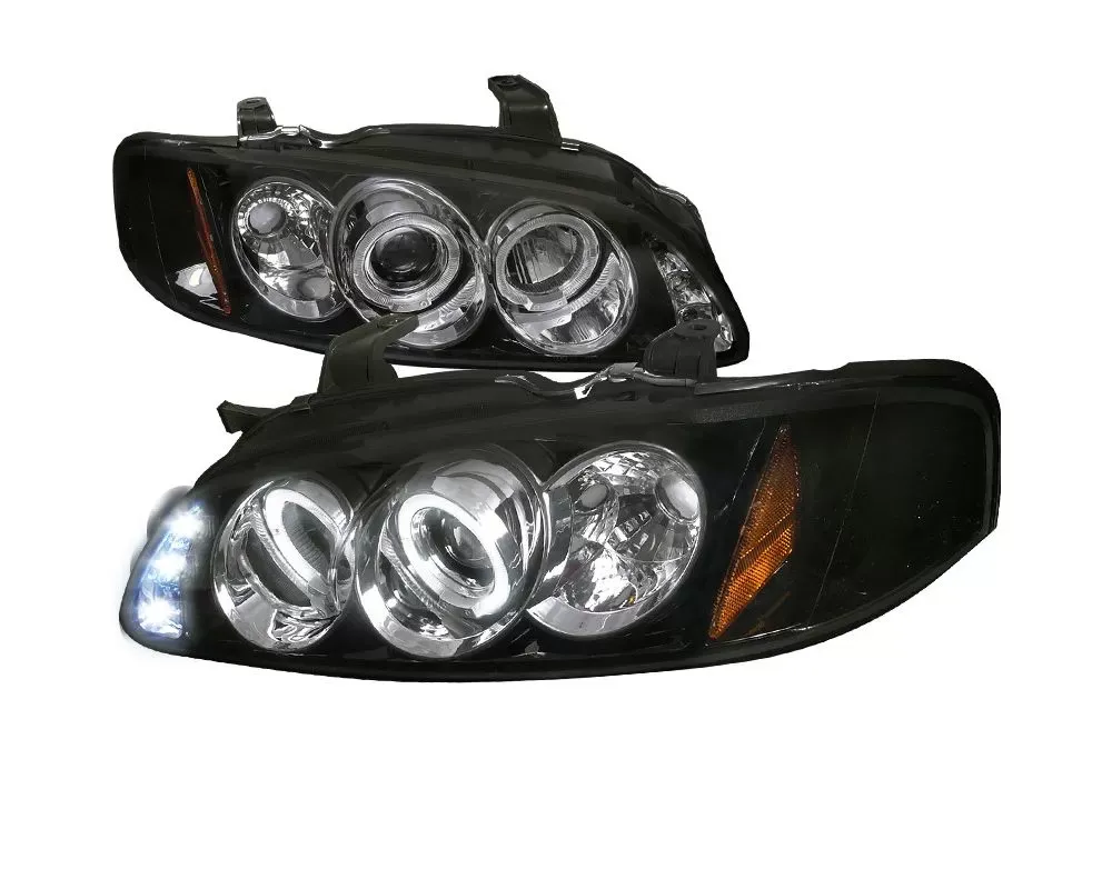 Spec-D Dual Halo Projector Headlights w/ LED Accent Lights (Glossy Black Housing/Smoke Lens) Nissan Sentra 2000-2003 - 2LHP-SEN00G-TM