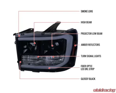 Spec-D LED C-Bar Projector Headlights (Glossy Black Housing/Smoked Lens) GMC Sierra 2007-2014 - 2LHP-SIE07G-G2-TM
