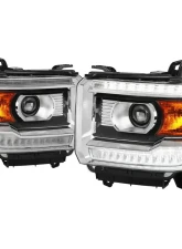 Spec-D LED Light Strip Projector Headlights (Chrome Housing/Clear Lens) GMC Sierra 2014-2019                                     - 2LHP-SIE14-DRL-GO - Image 10