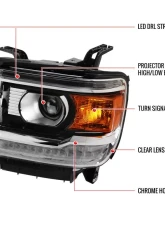 Spec-D LED Light Strip Projector Headlights (Chrome Housing/Clear Lens) GMC Sierra 2014-2019                                     - 2LHP-SIE14-DRL-GO - Image 9