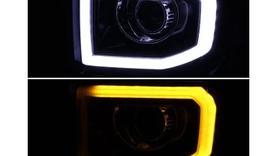 Spec-D LED Bar Projector Headlights w/ LED Turn Signals Lights (Glossy Black Housing/Smoked Lens) GMC Sierra 2014-2019                                     - 2LHP-SIE14G-TM - Image 2