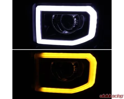 Spec-D LED Bar Projector Headlights w/ LED Turn Signals Lights (Glossy Black Housing/Smoked Lens) GMC Sierra 2014-2019 - 2LHP-SIE14G-TM