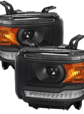 Spec-D LED Light Strip Projector Headlights (Matte Black Housing/Clear Lens) GMC Sierra 2014-2019                                     - 2LHP-SIE14JM-DRL-GO - Image 10