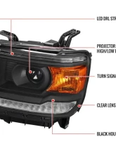 Spec-D LED Light Strip Projector Headlights (Matte Black Housing/Clear Lens) GMC Sierra 2014-2019                                     - 2LHP-SIE14JM-DRL-GO - Image 9