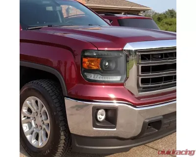 Spec-D LED Light Strip Projector Headlights (Matte Black Housing/Clear Lens) GMC Sierra 2014-2019 - 2LHP-SIE14JM-DRL-GO