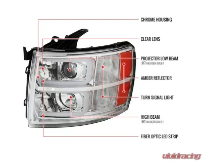 Spec-D Dual LED C-Bar Projector Headlights (Chrome Housing/Clear Lens) Chevrolet Silverado 2007-2014 - 2LHP-SIV07-RS