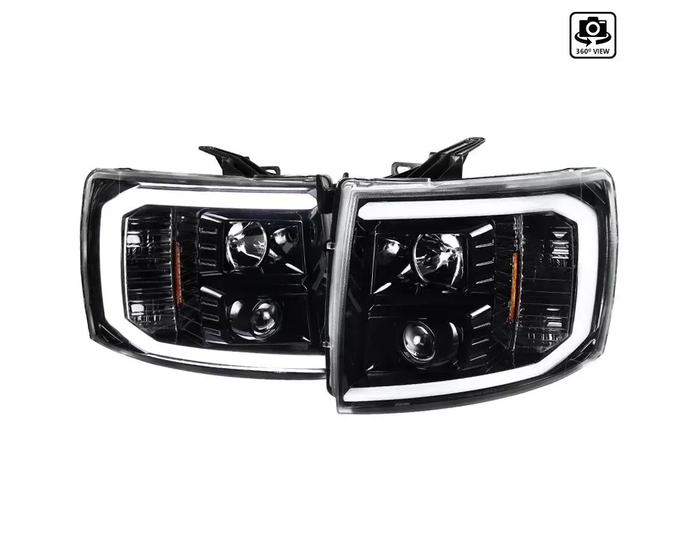 Spec-D Projector Headlights w/ LED C-Bars (Jet Black Housing/Clear Lens) Chevrolet Silverado 2007-2014 - 2LHP-SIV07BK-G2-TM