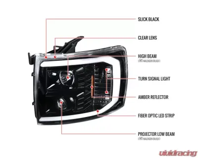 Spec-D LED C-Bar Projector Headlights (Jet Black Housing/Clear Lens) Chevrolet Silverado 2007-2014 - 2LHP-SIV07BK-G2-TM