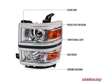 Spec-D Projector Headlights (Chrome Housing/Clear Lens) Chevrolet Silverado 1500 2014-2015 - 2LHP-SIV14-C-GO