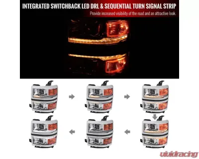 Spec-D Switchback Sequential LED Bar Projector Headlights (Chrome Housing/Clear Lens) Chevrolet Silverado 1500 2014-2015 - 2LHP-SIV14-C-SQ-RS