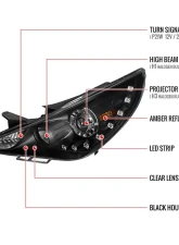 Spec-D Projector Headlights w/ SMD LED Light Strip (Matte Black Housing/Clear Lens) Hyundai Sonata 2011-2014                                     - 2LHP-SON11JM-TM - Image 9