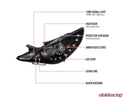 Spec-D Projector Headlights w/ SMD LED Light Strip (Matte Black Housing/Clear Lens) Hyundai Sonata 2011-2014 - 2LHP-SON11JM-TM