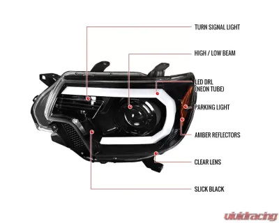 Spec-D LED C-Bar Projector Headlights (Jet Black Housing/Clear Lens) Toyota Tacoma 2012-2015 - 2LHP-TAC12BK-TM
