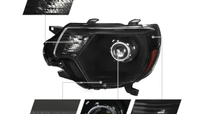 Spec-D Retro Style Projector Headlights (Matte Black Housing/Clear Lens) Toyota Tacoma 2012-2015                                     - 2LHP-TAC12JM-RS - Image 2