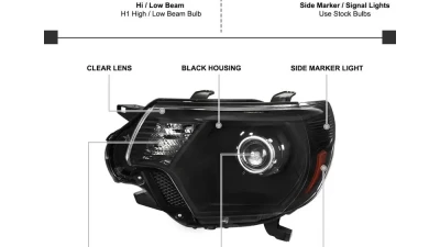 Spec-D Retro Style Projector Headlights (Matte Black Housing/Clear Lens) Toyota Tacoma 2012-2015                                     - 2LHP-TAC12JM-RS - Image 3