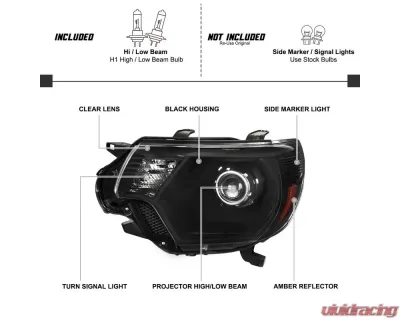Spec-D Retro Style Projector Headlights (Matte Black Housing/Clear Lens) Toyota Tacoma 2012-2015 - 2LHP-TAC12JM-RS
