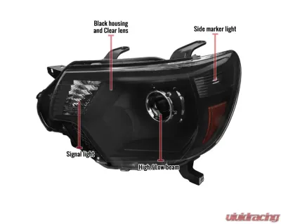 Spec-D Retro Style Projector Headlights (Matte Black Housing/Clear Lens) Toyota Tacoma 2012-2015 - 2LHP-TAC12JM-RS