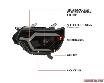 Spec-D Switchback Sequential LED Bar Projector Headlights (Matte Black Housing/Smoked Lens) Toyota Tacoma 2012-2015 - 2LHP-TAC12SM-SQ-RS