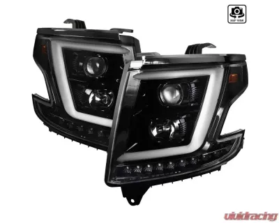 Spec-D LED C-Bar Projector Headlights w/ LED Turn Signal Lights (Jet Black Housing/Clear Lens) Chevrolet Tahoe | Suburban 2015-2020 - 2LHP-TAH15BK-TM