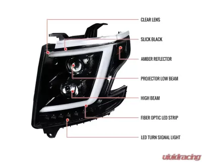 Spec-D LED C-Bar Projector Headlights w/ LED Turn Signal Lights (Jet Black Housing/Clear Lens) Chevrolet Tahoe | Suburban 2015-2020 - 2LHP-TAH15BK-TM