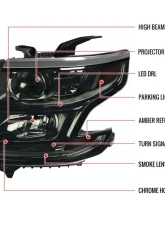Spec-D Projector Headlights w/ LED Light Strip (Chrome Housing/Smoked Lens) Chevrolet Tahoe | Suburban 2015-2020                                     - 2LHP-TAH15G-GO - Image 7