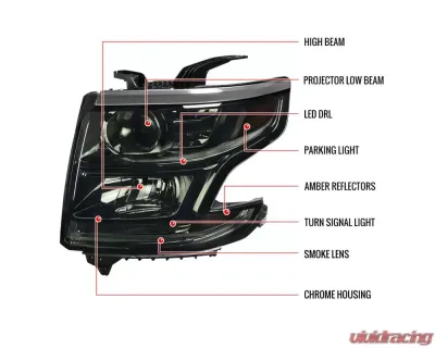 Spec-D Projector Headlights w/ LED Light Strip (Chrome Housing/Smoked Lens) Chevrolet Tahoe | Suburban 2015-2020 - 2LHP-TAH15G-GO