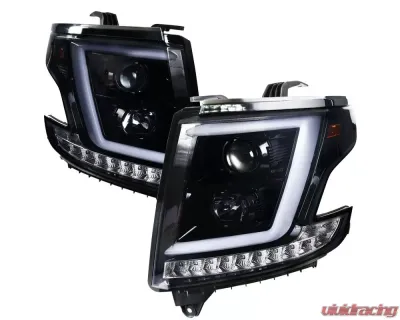 Spec-D LED C-Bar Projector Headlights w/ LED Turn Signal Lights (Glossy Black Housing/Smoked Lens) Chevrolet Tahoe | Suburban 2015-2020 - 2LHP-TAH15G-TM