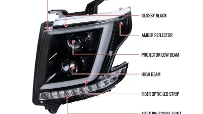 Spec-D LED C-Bar Projector Headlights w/ LED Turn Signal Lights (Glossy Black Housing/Smoked Lens) Chevrolet Tahoe | Suburban 2015-2020                                     - 2LHP-TAH15G-TM - Image 8