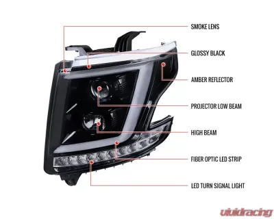 Spec-D LED C-Bar Projector Headlights w/ LED Turn Signal Lights (Glossy Black Housing/Smoked Lens) Chevrolet Tahoe | Suburban 2015-2020 - 2LHP-TAH15G-TM