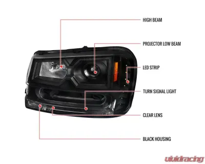 Spec-D Projector Headlights w/ LED Light Strip (Matte Black Housing/Clear Lens) Chevrolet Trailblazer 2002-2009 - 2LHP-TBLZ02JM-V2-RS