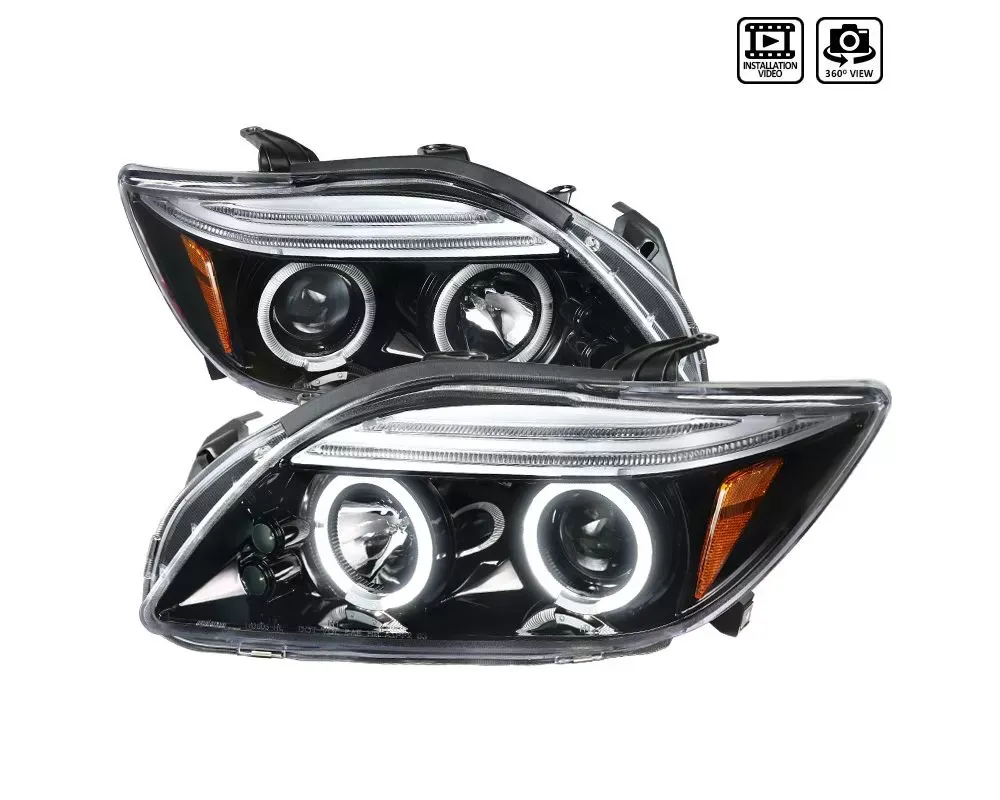 Spec-D Dual Halo Projector Headlights w/ LED Accent Lights (Jet Black Housing/Clear Lens) Scion tC 2005-2010 - 2LHP-TC05BK-TM