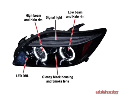 Spec-D Dual Halo Projector Headlights (Glossy Black Housing/Smoked Lens) Scion tC 2005-2010 - 2LHP-TC05G-TM
