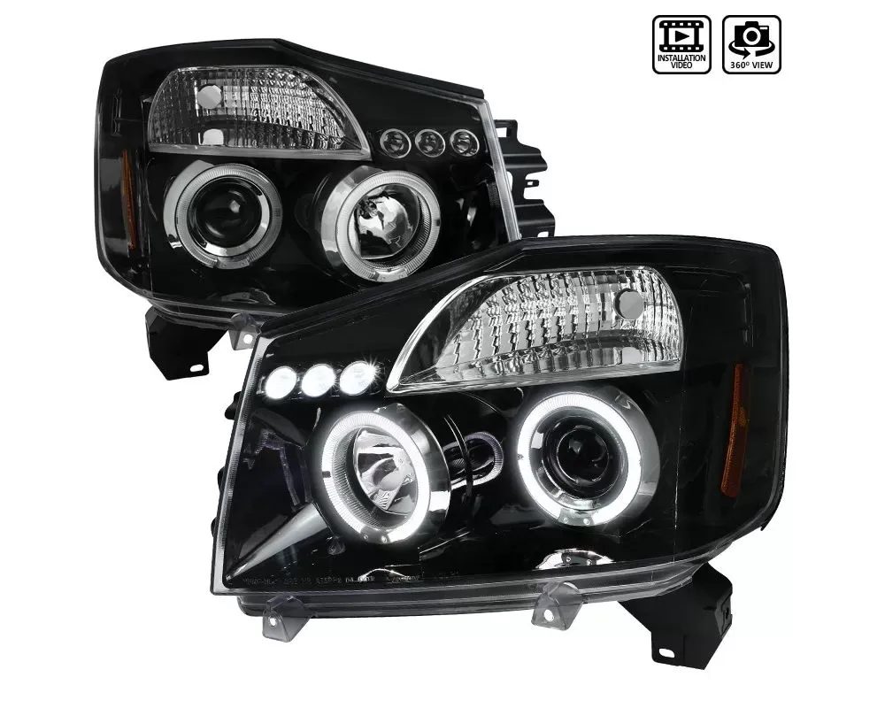 Spec-D Dual Halo Projector Headlights w/ LED Accent Lights (Jet Black Housing/Clear Lens) Nissan Titan | Armada 2004-2015 - 2LHP-TIT04BK-TM