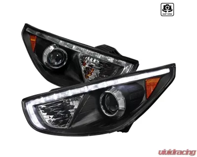 Spec-D Projector Headlights w/ LED Light Strip (Matte Black Housing/Clear Lens) Hyundai Tucson 2010-2013 - 2LHP-TUC10JM-TM